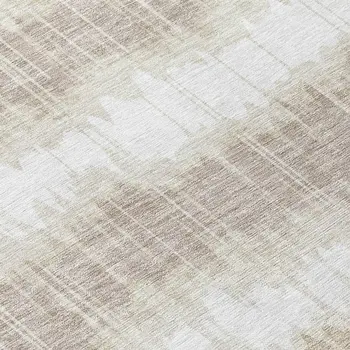 8' Ivory Beige And Taupe Round Striped Washable Indoor Outdoor Area Rug
