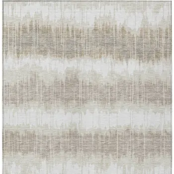 8' X 10' Ivory Beige And Taupe Striped Washable Indoor Outdoor Area Rug