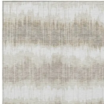 8' X 10' Ivory Beige And Taupe Striped Washable Indoor Outdoor Area Rug