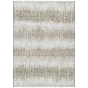 9' X 12' Ivory Beige And Taupe Striped Washable Indoor Outdoor Area Rug