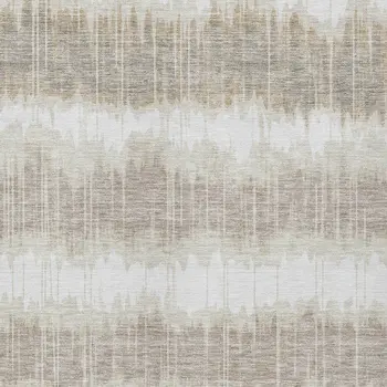 9' X 12' Ivory Beige And Taupe Striped Washable Indoor Outdoor Area Rug