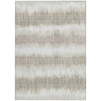 10' X 14' Ivory Beige And Taupe Striped Washable Indoor Outdoor Area Rug