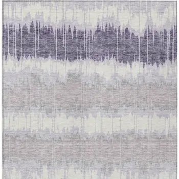 5' X 8' Lavender Purple And Ivory Striped Washable Indoor Outdoor Area Rug