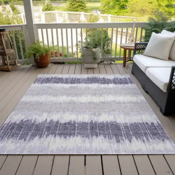 5' X 8' Lavender Purple And Ivory Striped Washable Indoor Outdoor Area Rug