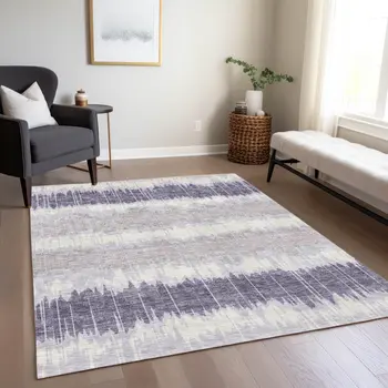 5' X 8' Lavender Purple And Ivory Striped Washable Indoor Outdoor Area Rug