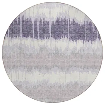 8' Lavender Purple And Ivory Round Striped Washable Indoor Outdoor Area Rug