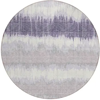 8' Lavender Purple And Ivory Round Striped Washable Indoor Outdoor Area Rug