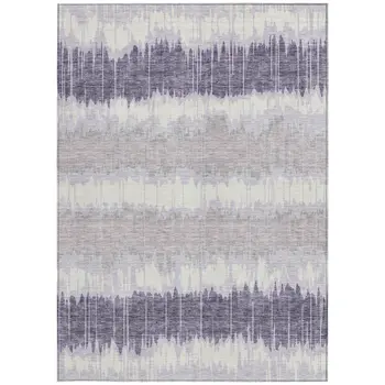 8' X 10' Lavender Purple And Ivory Striped Washable Indoor Outdoor Area Rug