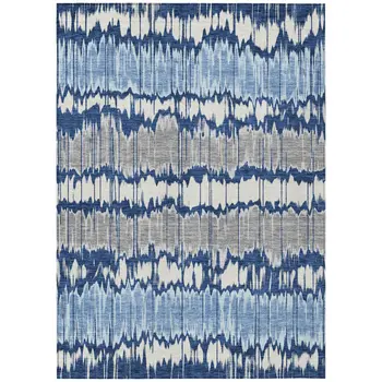 3' X 5' Navy Blue Ivory And Denim Blue Striped Washable Indoor Outdoor Area Rug