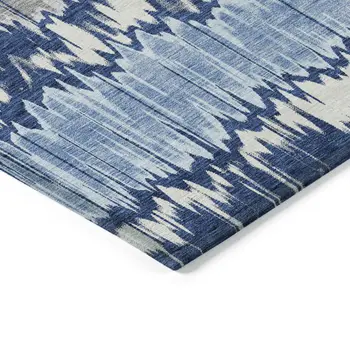 3' X 5' Navy Blue Ivory And Denim Blue Striped Washable Indoor Outdoor Area Rug