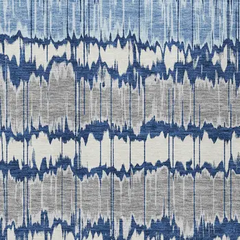 3' X 5' Navy Blue Ivory And Denim Blue Striped Washable Indoor Outdoor Area Rug