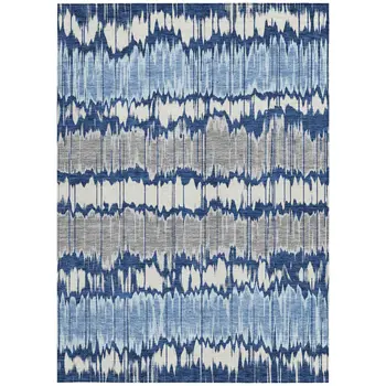 5' X 8' Navy Blue Ivory And Denim Blue Striped Washable Indoor Outdoor Area Rug