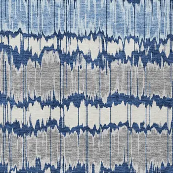 8' X 10' Navy Blue Ivory And Denim Blue Striped Washable Indoor Outdoor Area Rug