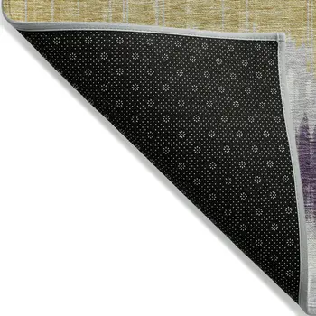5' X 8' Silver Ivory And Purple Striped Washable Indoor Outdoor Area Rug