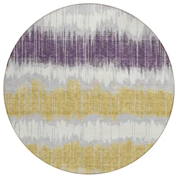 8' Silver Ivory And Purple Round Striped Washable Indoor Outdoor Area Rug