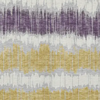 8' X 10' Silver Ivory And Purple Striped Washable Indoor Outdoor Area Rug