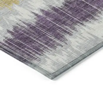 9' X 12' Silver Ivory And Purple Striped Washable Indoor Outdoor Area Rug