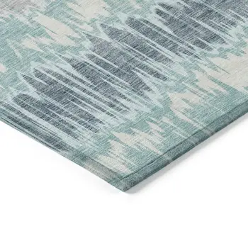 3' X 5' Teal Blue Aqua And Silver Striped Washable Indoor Outdoor Area Rug