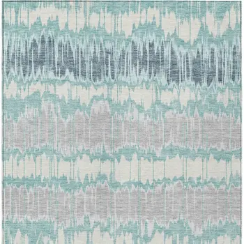 8' X 10' Teal Blue Aqua And Silver Striped Washable Indoor Outdoor Area Rug