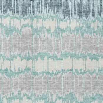 8' X 10' Teal Blue Aqua And Silver Striped Washable Indoor Outdoor Area Rug
