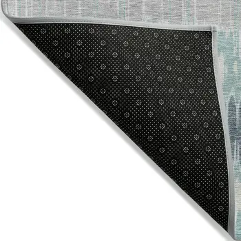 10' X 14' Teal Blue Aqua And Silver Striped Washable Indoor Outdoor Area Rug