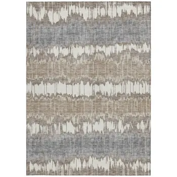 8' X 10' Taupe Brown And Ivory Striped Washable Indoor Outdoor Area Rug