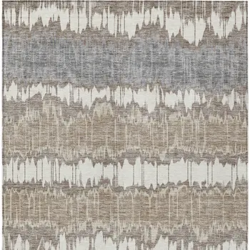 9' X 12' Taupe Brown And Ivory Striped Washable Indoor Outdoor Area Rug