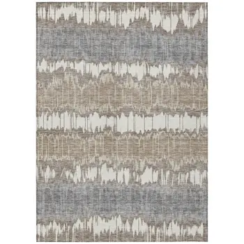 10' X 14' Taupe Brown And Ivory Striped Washable Indoor Outdoor Area Rug