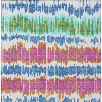3' X 5' White Blue And Pink Striped Washable Indoor Outdoor Area Rug