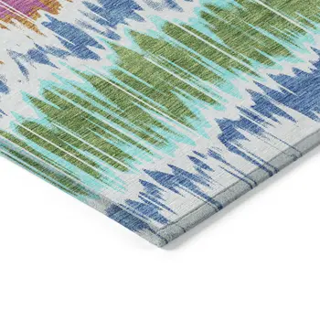5' X 8' White Blue And Pink Striped Washable Indoor Outdoor Area Rug