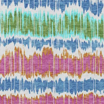 5' X 8' White Blue And Pink Striped Washable Indoor Outdoor Area Rug
