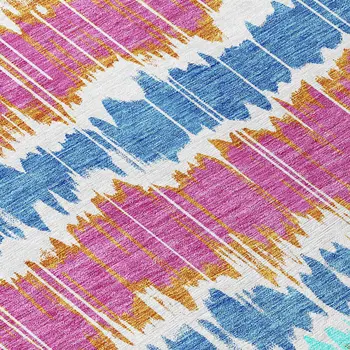 5' X 8' White Blue And Pink Striped Washable Indoor Outdoor Area Rug