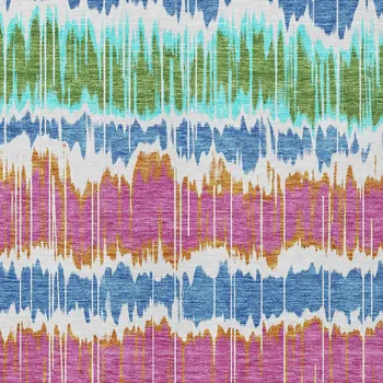 9' X 12' White Blue And Pink Striped Washable Indoor Outdoor Area Rug