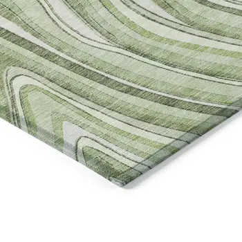 3' X 5' Artichoke Green And Ivory Abstract Washable Indoor Outdoor Area Rug