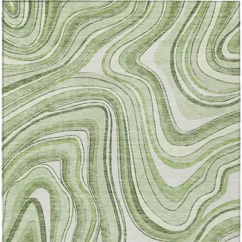 5' X 8' Artichoke Green And Ivory Abstract Washable Indoor Outdoor Area Rug