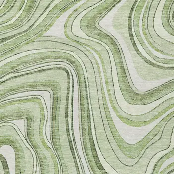 5' X 8' Artichoke Green And Ivory Abstract Washable Indoor Outdoor Area Rug