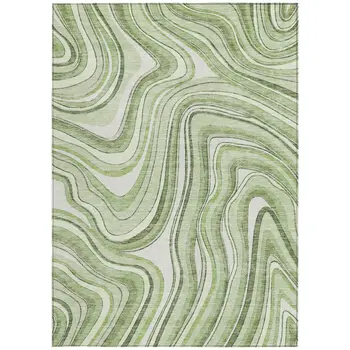 8' X 10' Artichoke Green And Ivory Abstract Washable Indoor Outdoor Area Rug