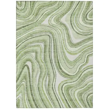 8' X 10' Artichoke Green And Ivory Abstract Washable Indoor Outdoor Area Rug