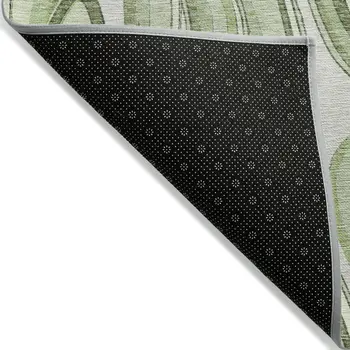 8' X 10' Artichoke Green And Ivory Abstract Washable Indoor Outdoor Area Rug