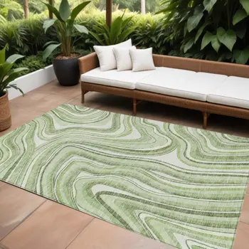 10' X 14' Artichoke Green And Ivory Abstract Washable Indoor Outdoor Area Rug