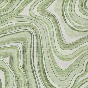 10' X 14' Artichoke Green And Ivory Abstract Washable Indoor Outdoor Area Rug