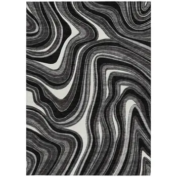 3' X 5' Black Gray And White Abstract Washable Indoor Outdoor Area Rug