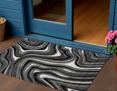 3' X 5' Black Gray And White Abstract Washable Indoor Outdoor Area Rug