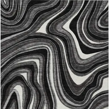 5' X 8' Black Gray And White Abstract Washable Indoor Outdoor Area Rug