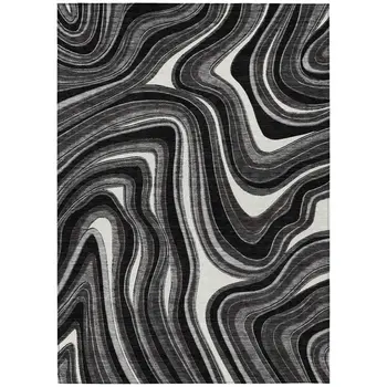 5' X 8' Black Gray And White Abstract Washable Indoor Outdoor Area Rug