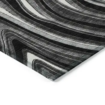 5' X 8' Black Gray And White Abstract Washable Indoor Outdoor Area Rug