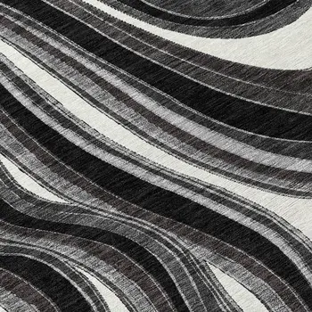 8' Black Gray And White Round Abstract Washable Indoor Outdoor Area Rug