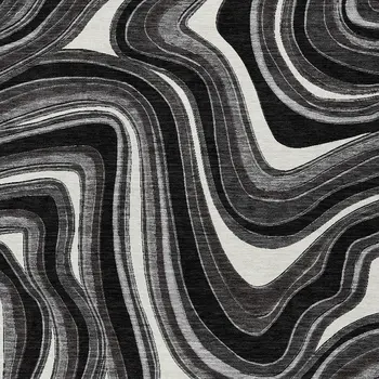 8' X 10' Black Gray And White Abstract Washable Indoor Outdoor Area Rug