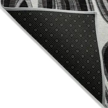 9' X 12' Black Gray And White Abstract Washable Indoor Outdoor Area Rug