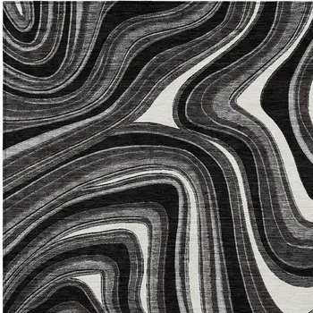 10' X 14' Black Gray And White Abstract Washable Indoor Outdoor Area Rug